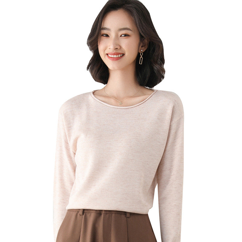 Women Lightweight Fine Knit Sweater with Wide Round Neckline and Casual Cut Chichicherry