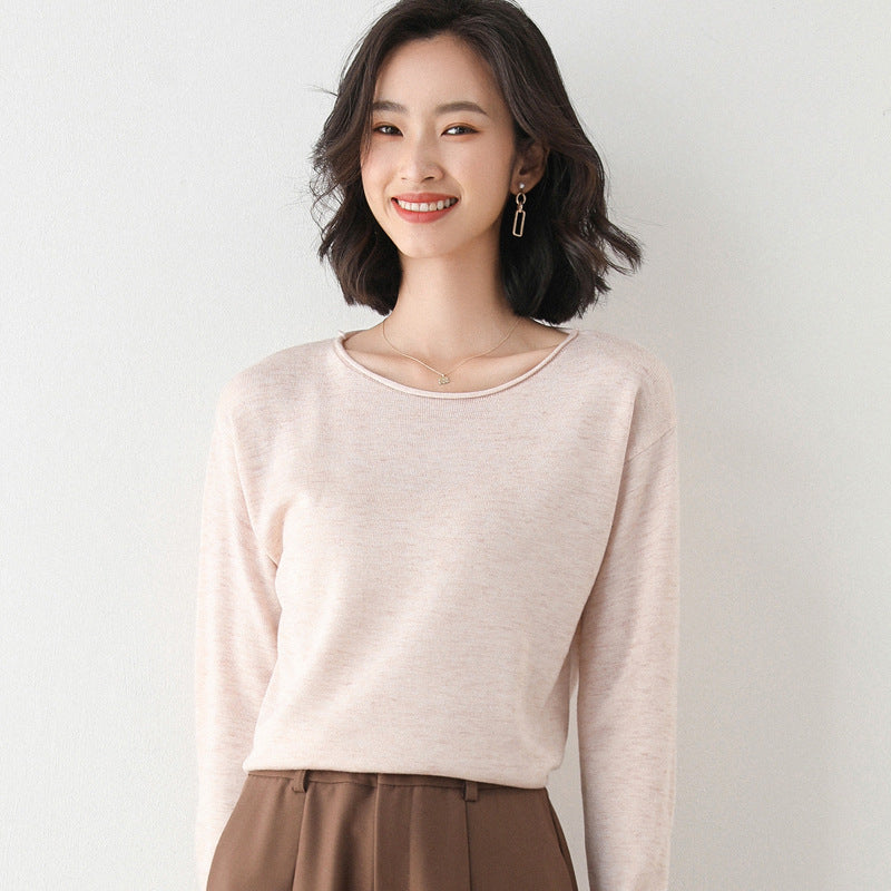 Women Lightweight Fine Knit Sweater with Wide Round Neckline and Casual Cut Chichicherry