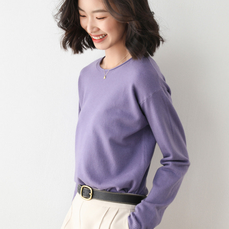 Women Lightweight Fine Knit Sweater with Wide Round Neckline and Casual Cut Chichicherry