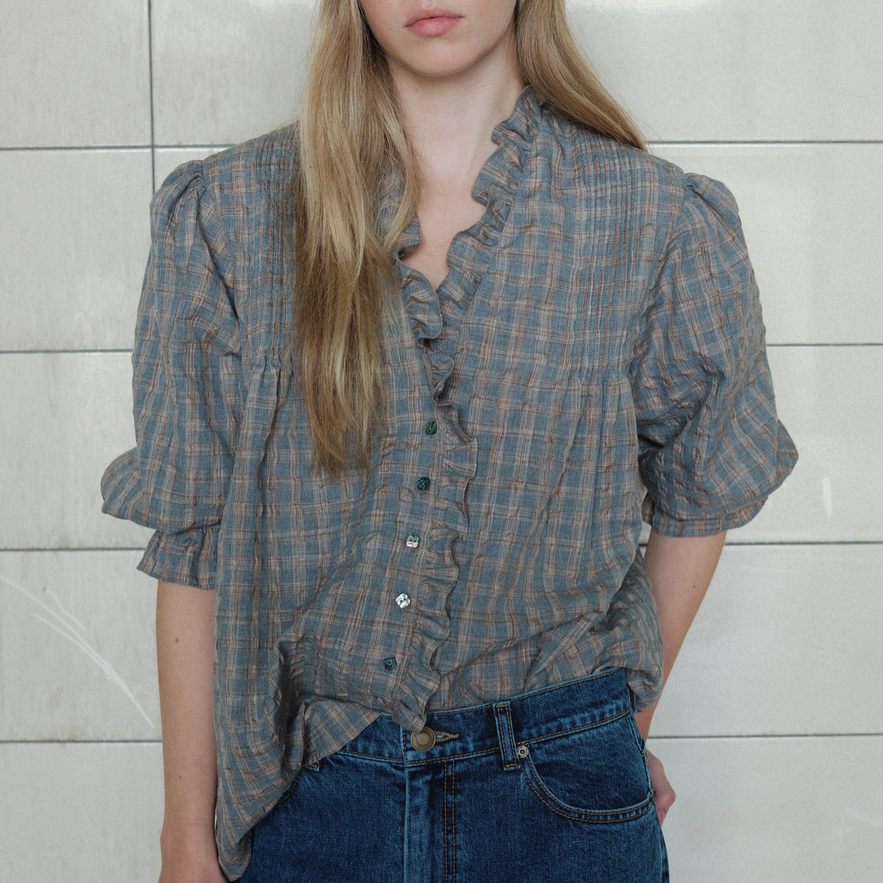 Women's corduroy pants, high-waisted, straight cut