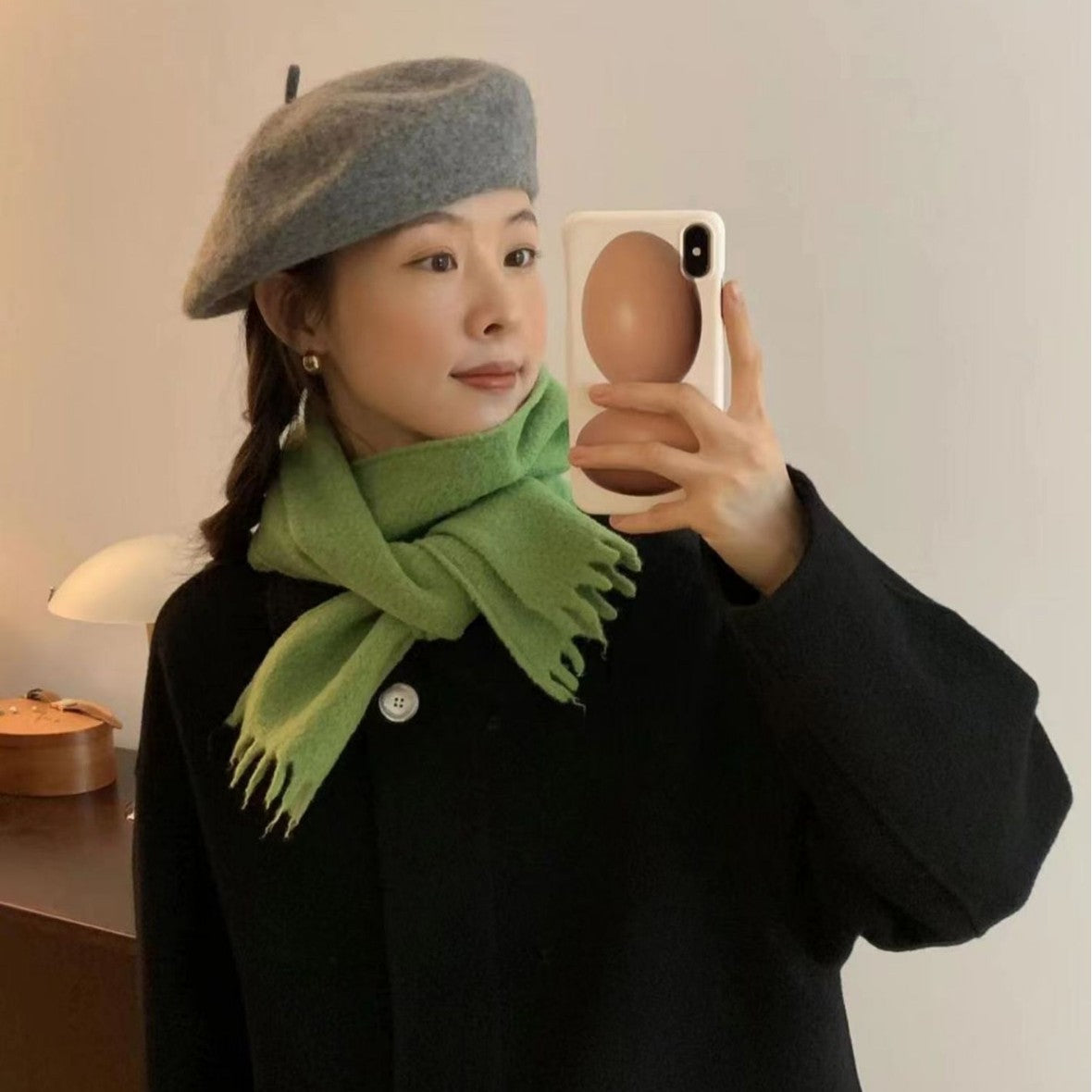 Merino wool scarf, solid color, 15x158cm