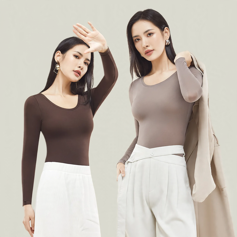 Ladies Thermal Underwear, seamless, solid color, round neck