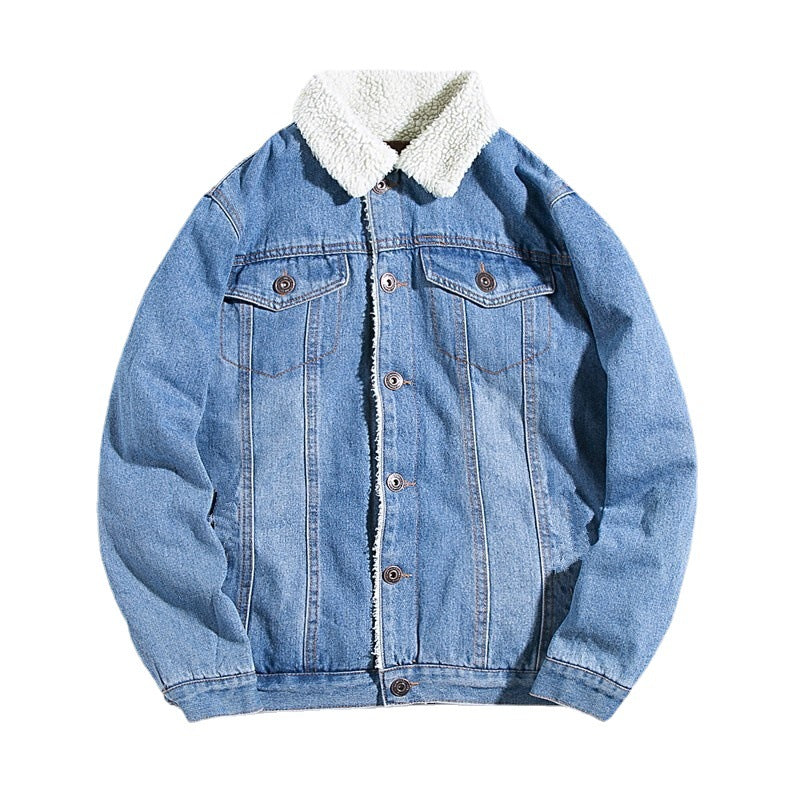 Men's denim jacket with lamb fleece lining, lined