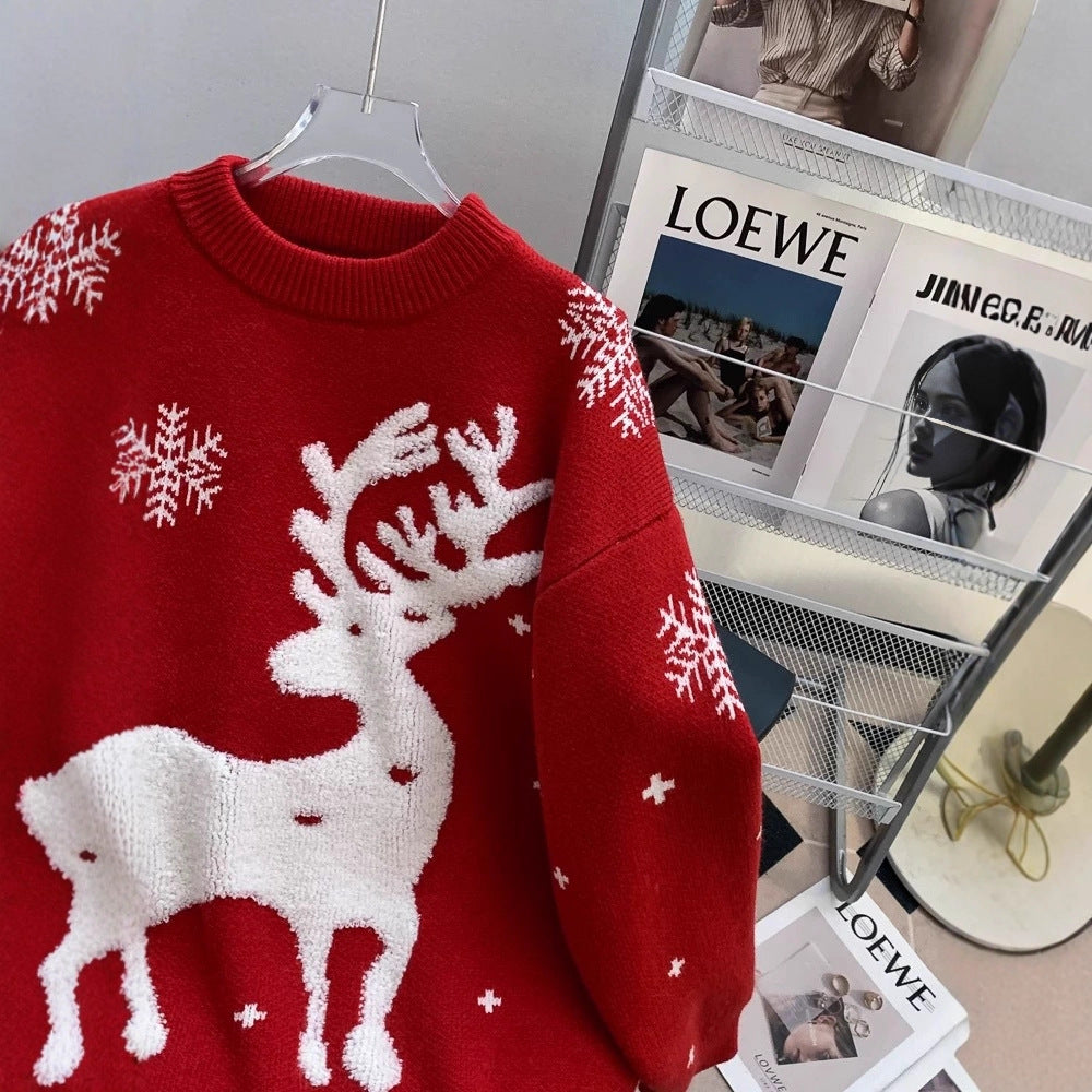 Christmas sweater for women, knitted, with reindeer and snowflakes