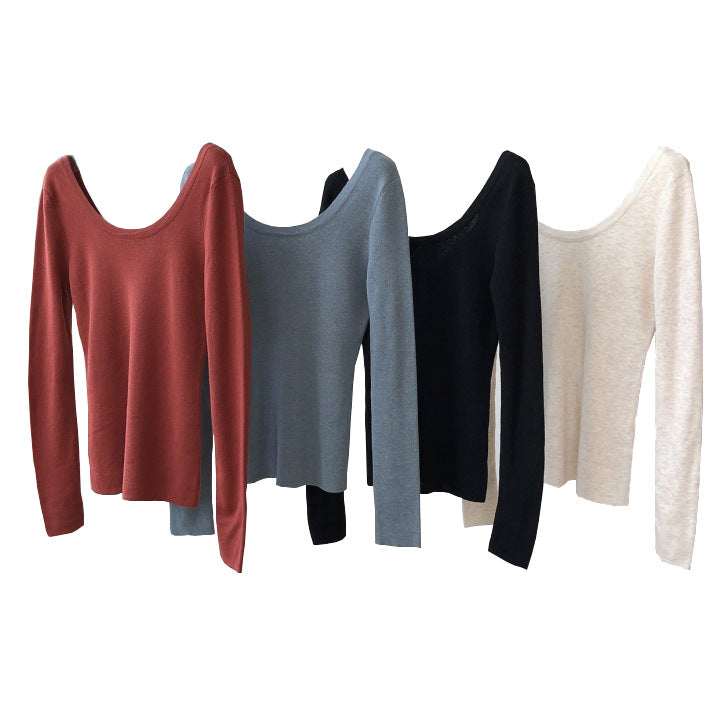 Women's Fitted Fine Knit Shirt with Boat Neck and Extended Sleeves Chichicherry