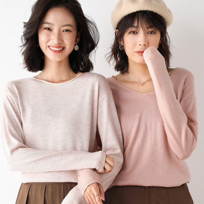 Women's Casual Fine Knit V-Neck Sweater with Dropped Shoulders Chichicherry
