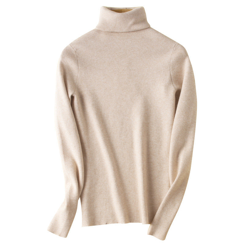 Women's Figure-hugging Ribbed Turtleneck Sweater with Short Hem and Soft Draping Chichicherry