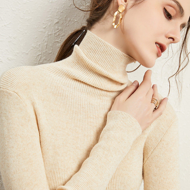Women's Figure-hugging Ribbed Turtleneck Sweater with Short Hem and Soft Draping Chichicherry