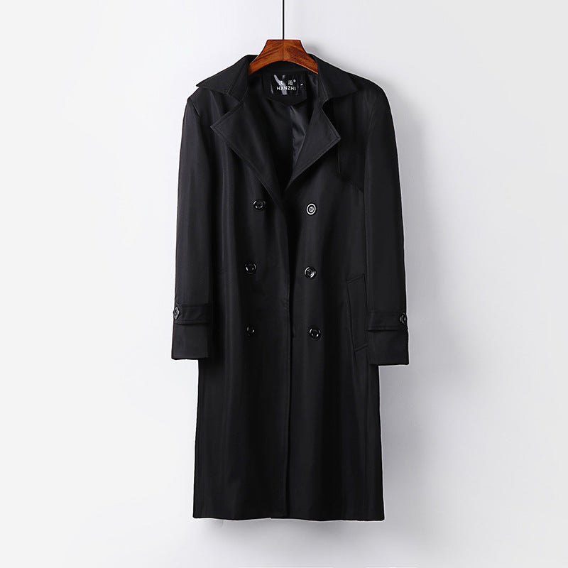 Men's trench coat with double-breasted button placket, waist belt, and classic lapel Chichicherry