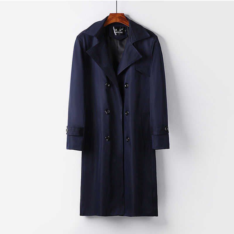 Men's trench coat with double-breasted button placket, waist belt, and classic lapel Chichicherry