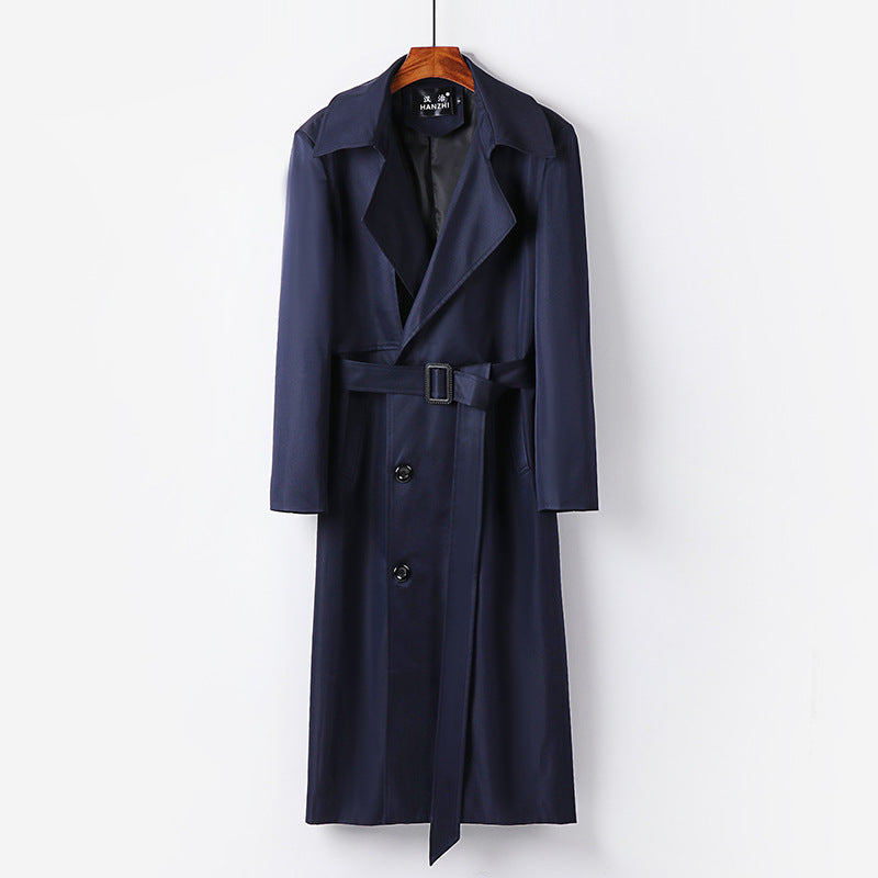 Men's Water-repellent Long Trench Coat with Waist Belt and Distinctive Shawl Collar Chichicherry
