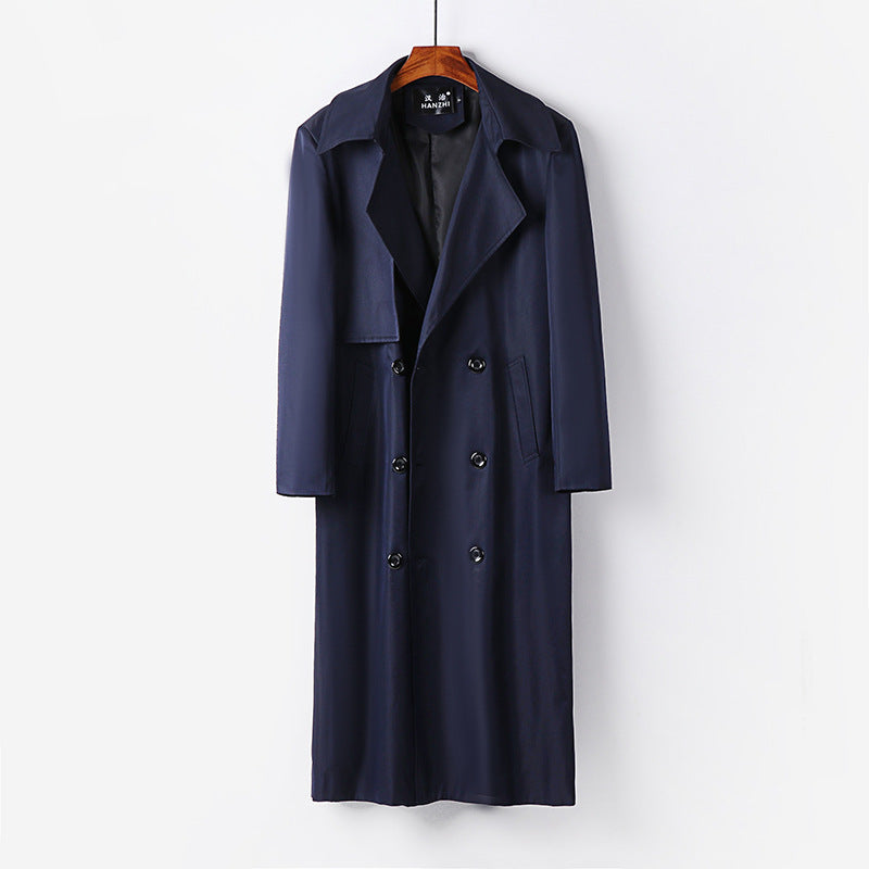 Men's Water-repellent Long Trench Coat with Waist Belt and Distinctive Shawl Collar Chichicherry