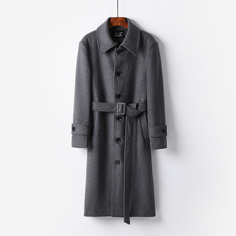 Men's Tailored Wool Blend Coat with Ties and Concealed Button Placket Chichicherry