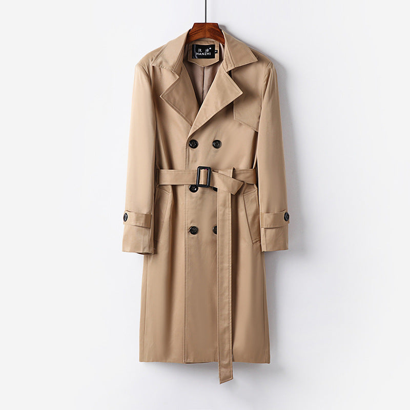 Men's trench coat with double-breasted button placket, waist belt, and classic lapel Chichicherry