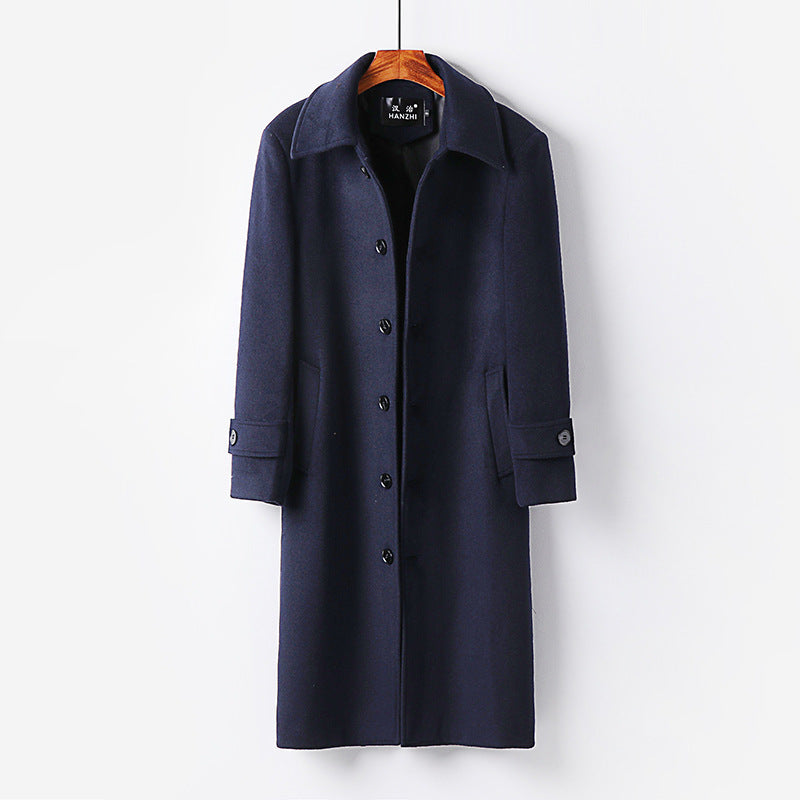 Men's Tailored Wool Blend Coat with Ties and Concealed Button Placket Chichicherry