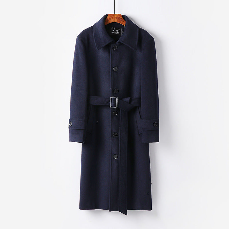 Men's Tailored Wool Blend Coat with Ties and Concealed Button Placket Chichicherry