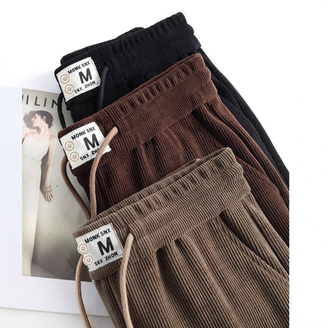Fleece-lined corduroy pants with a slight flare