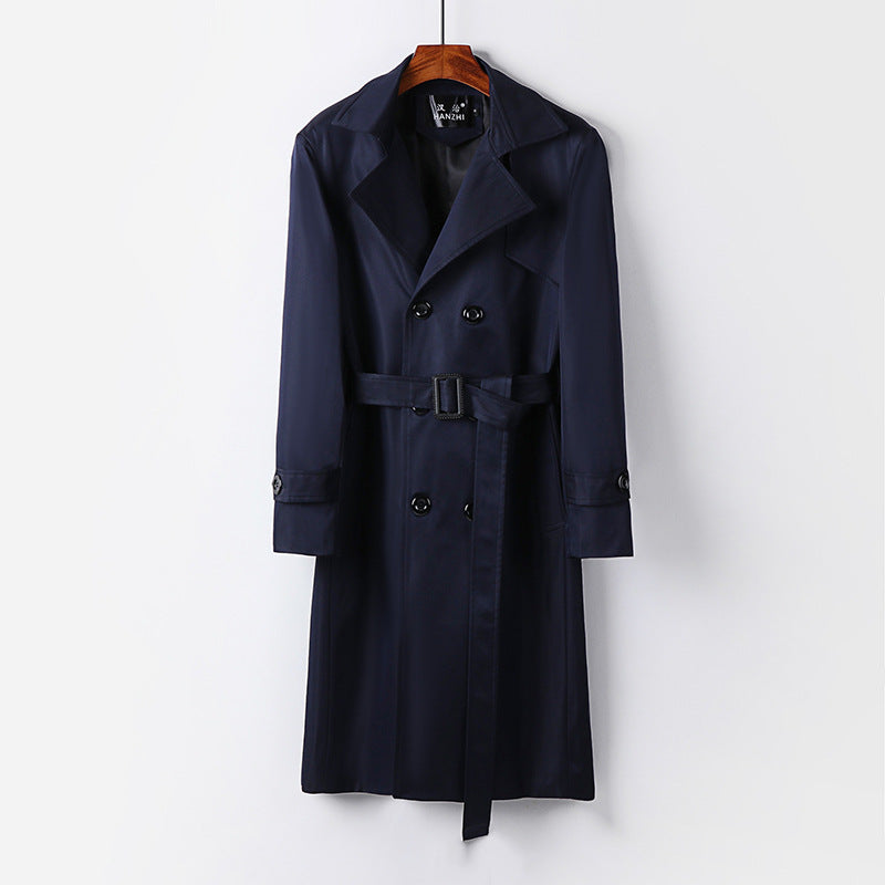 Men's trench coat with double-breasted button placket, waist belt, and classic lapel Chichicherry
