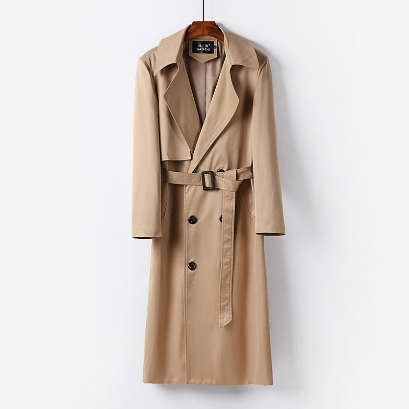 Men's Water-repellent Long Trench Coat with Waist Belt and Distinctive Shawl Collar Chichicherry