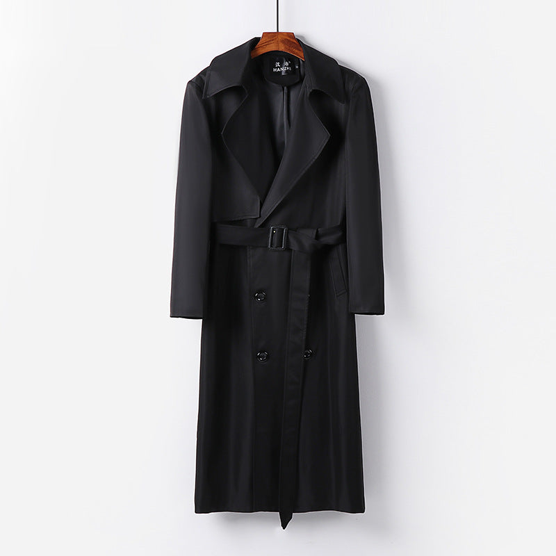 Men's Water-repellent Long Trench Coat with Waist Belt and Distinctive Shawl Collar Chichicherry