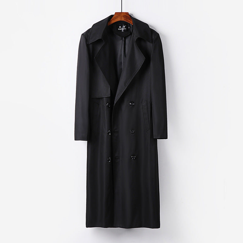 Men's Water-repellent Long Trench Coat with Waist Belt and Distinctive Shawl Collar Chichicherry