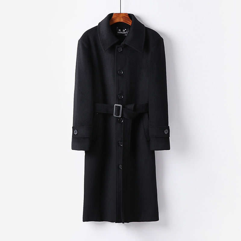 Men's Tailored Wool Blend Coat with Ties and Concealed Button Placket Chichicherry