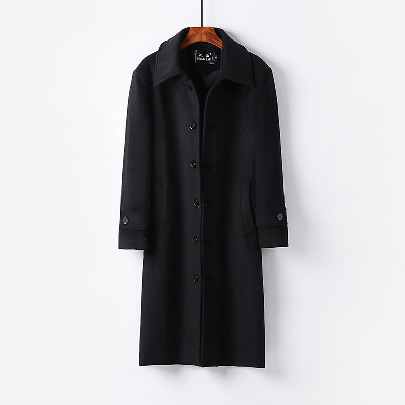 Men's Tailored Wool Blend Coat with Ties and Concealed Button Placket Chichicherry