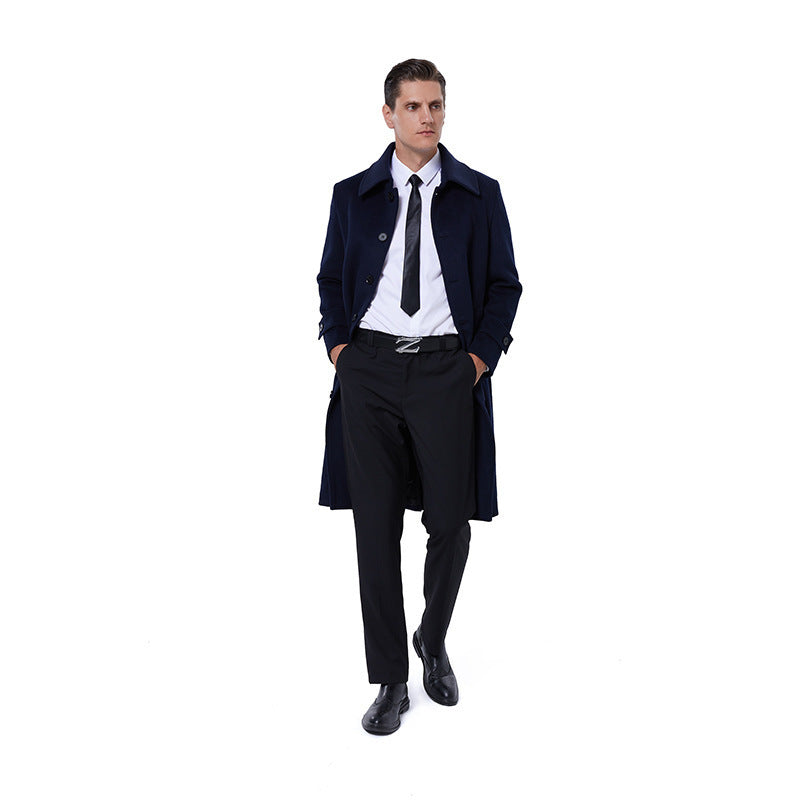 Men's long coat made of wool blend with simple button placket and adjustable cuffs Chichicherry