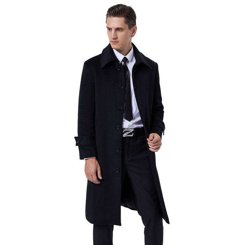Men's long coat made of wool blend with simple button placket and adjustable cuffs Chichicherry