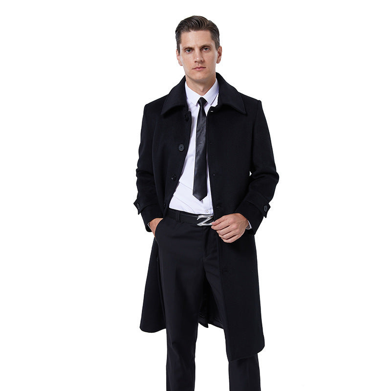 Men's long coat made of wool blend with simple button placket and adjustable cuffs Chichicherry