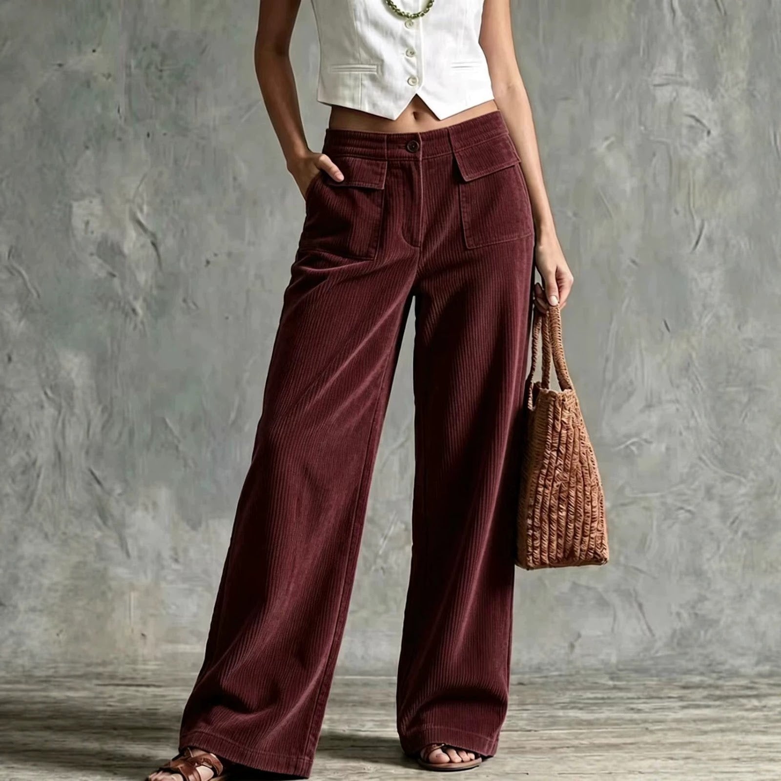 Kord-wide pants with high waist and pockets