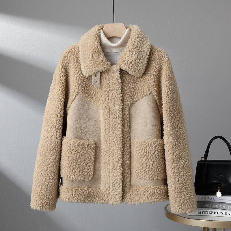 Women's Sheepskin Coat in Biker Style, Lamb Wool