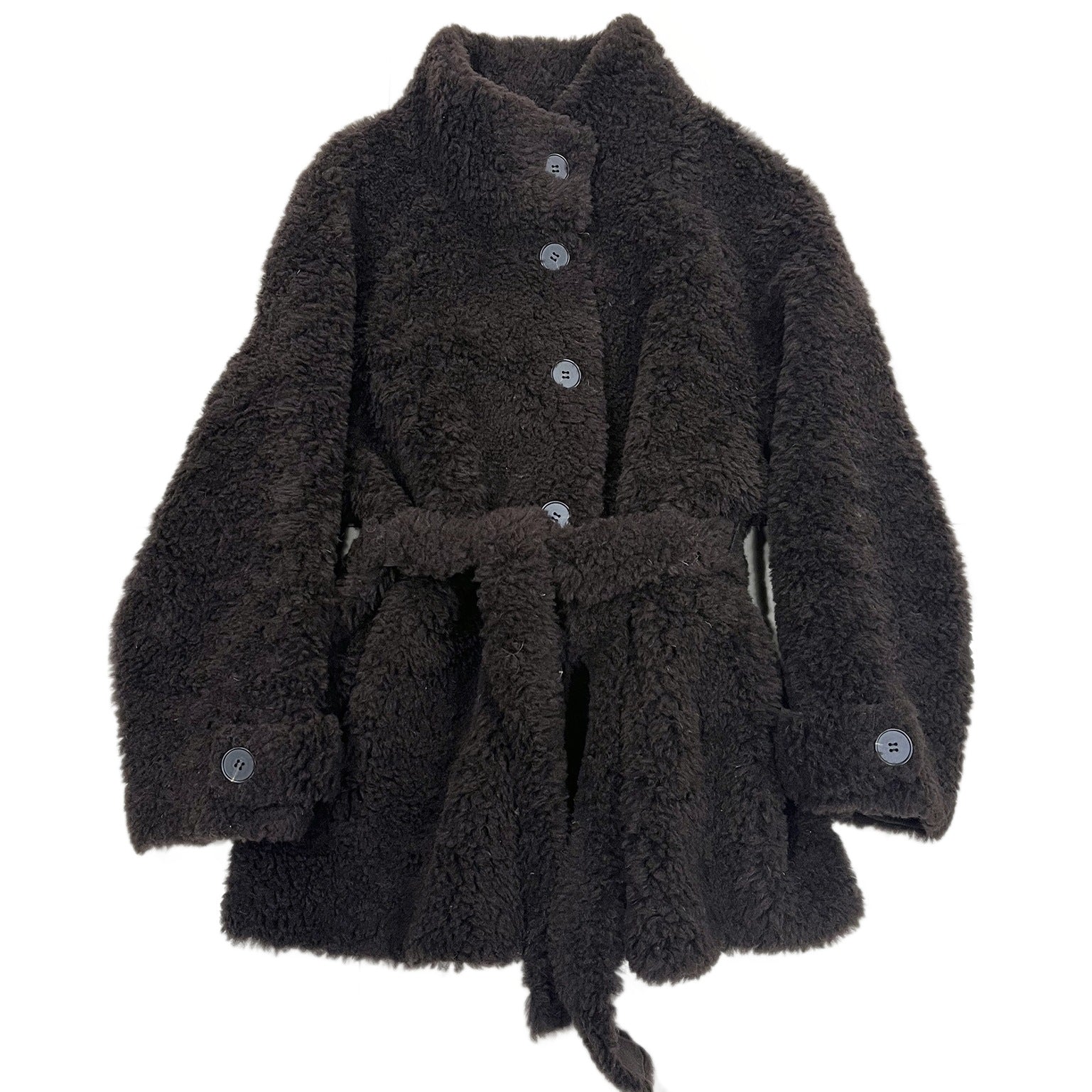 Sheepskin coat with tie belt