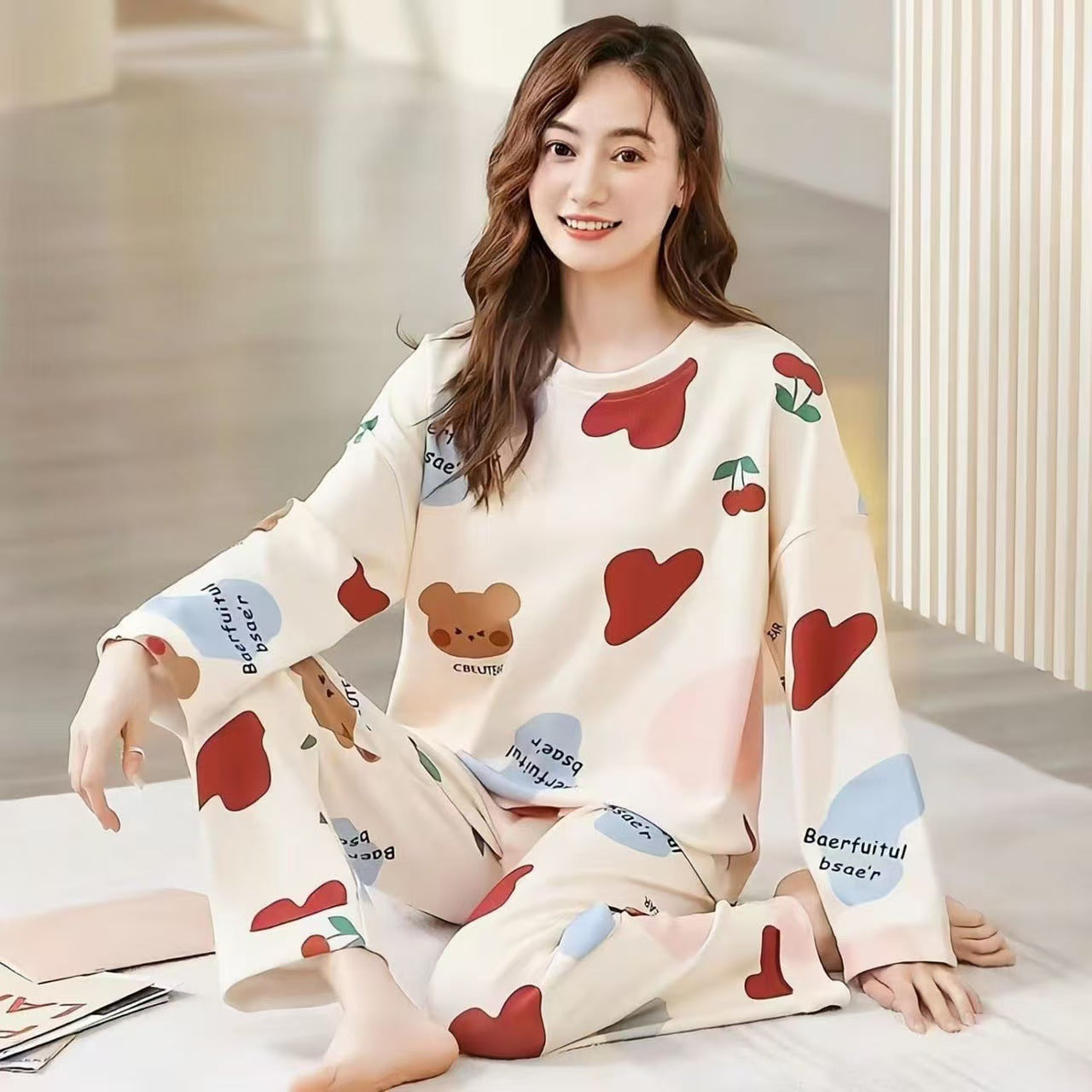 Women’s Pajama Set, Long Sleeve, Round Neck, various Designs