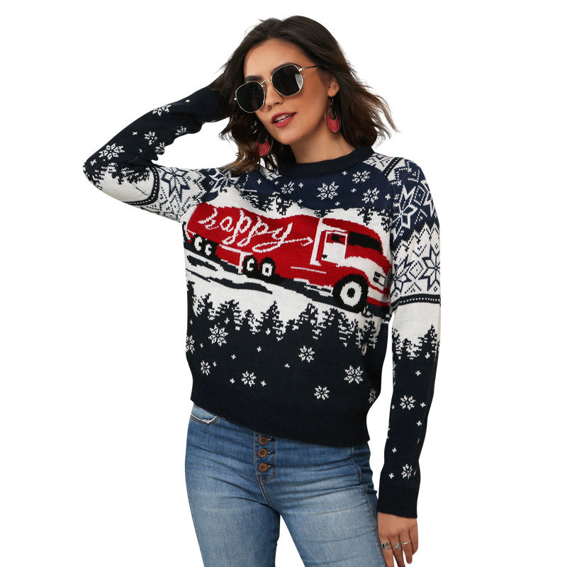 Women's knit sweater with jacquard pattern