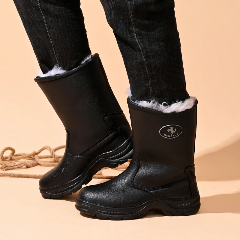 Insulated men's leather winter boots, high