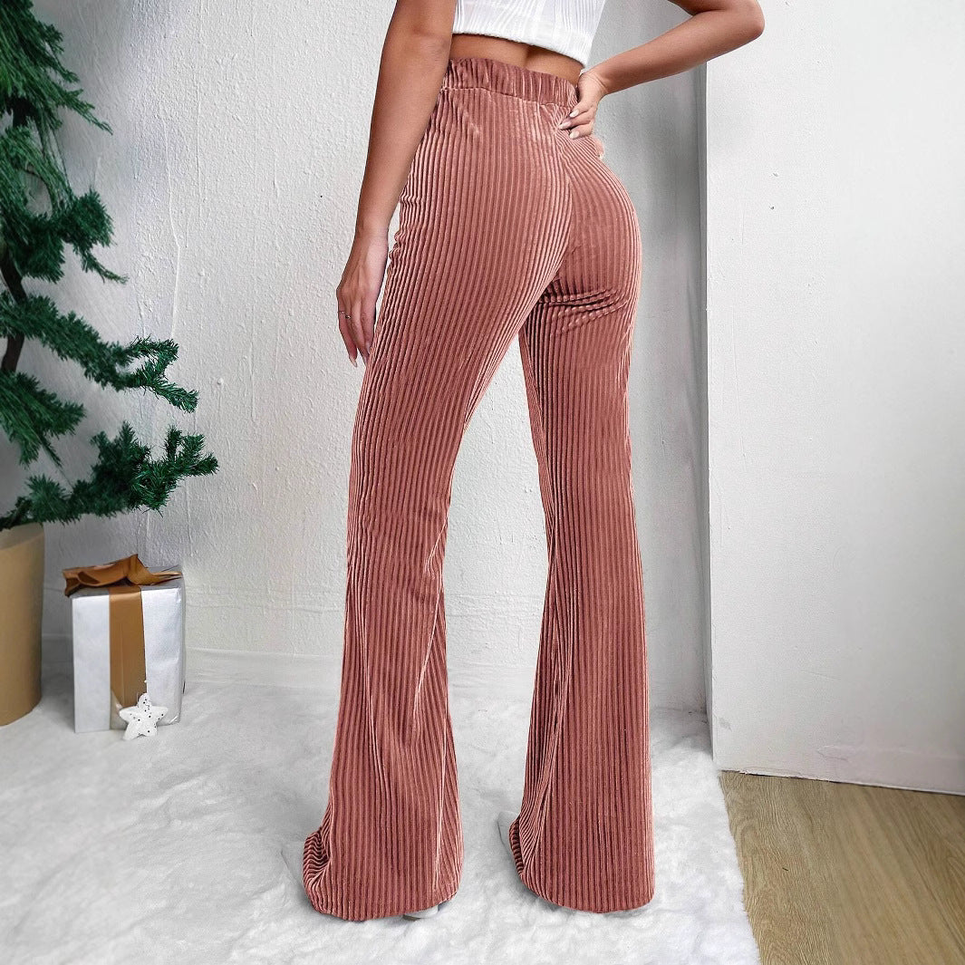 Cord flared pants with high waist