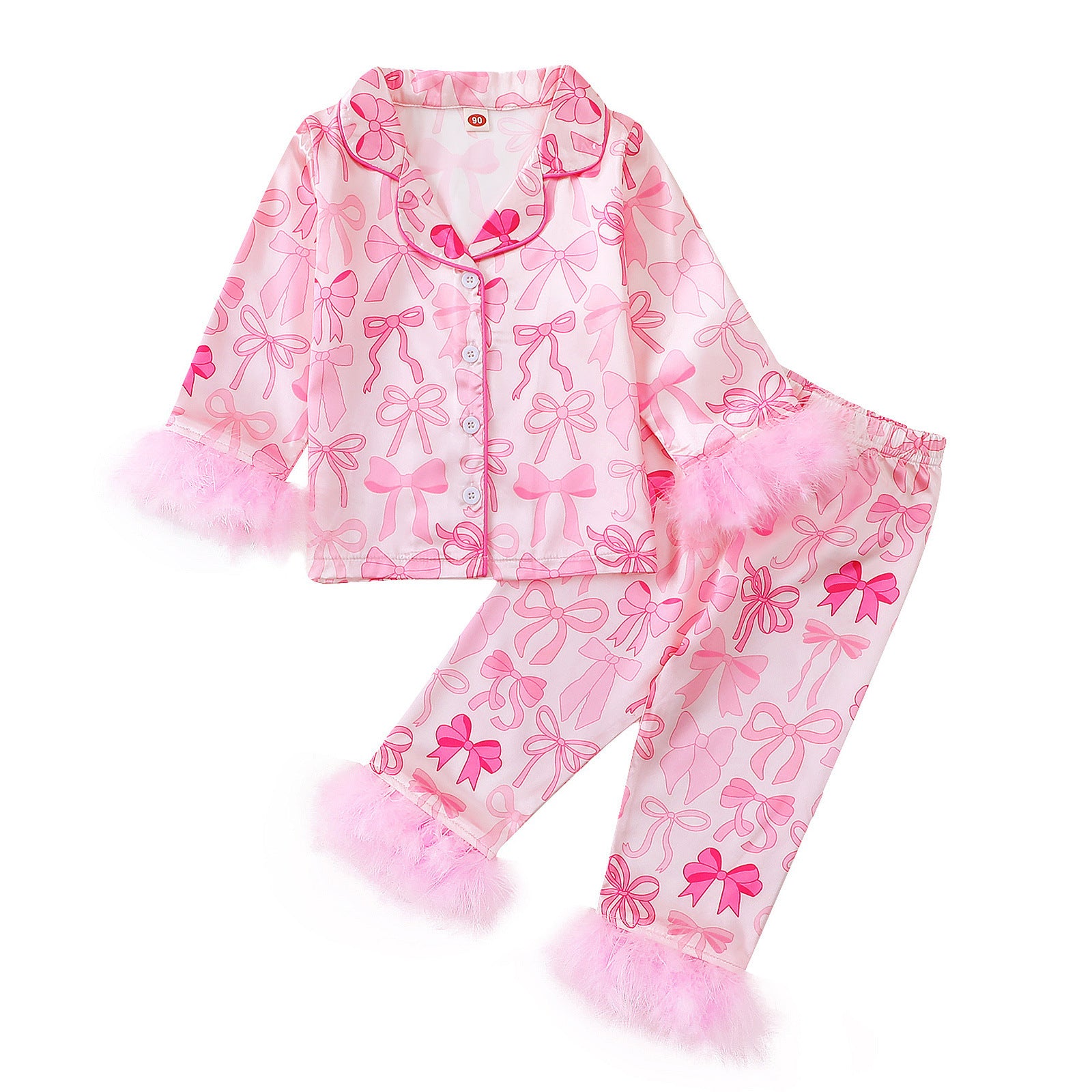 Girl's Pajama Set with Bow and Christmas Print
