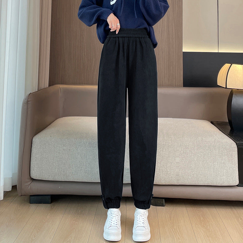 Women's Casual Pants made of Chenille with Cuffs