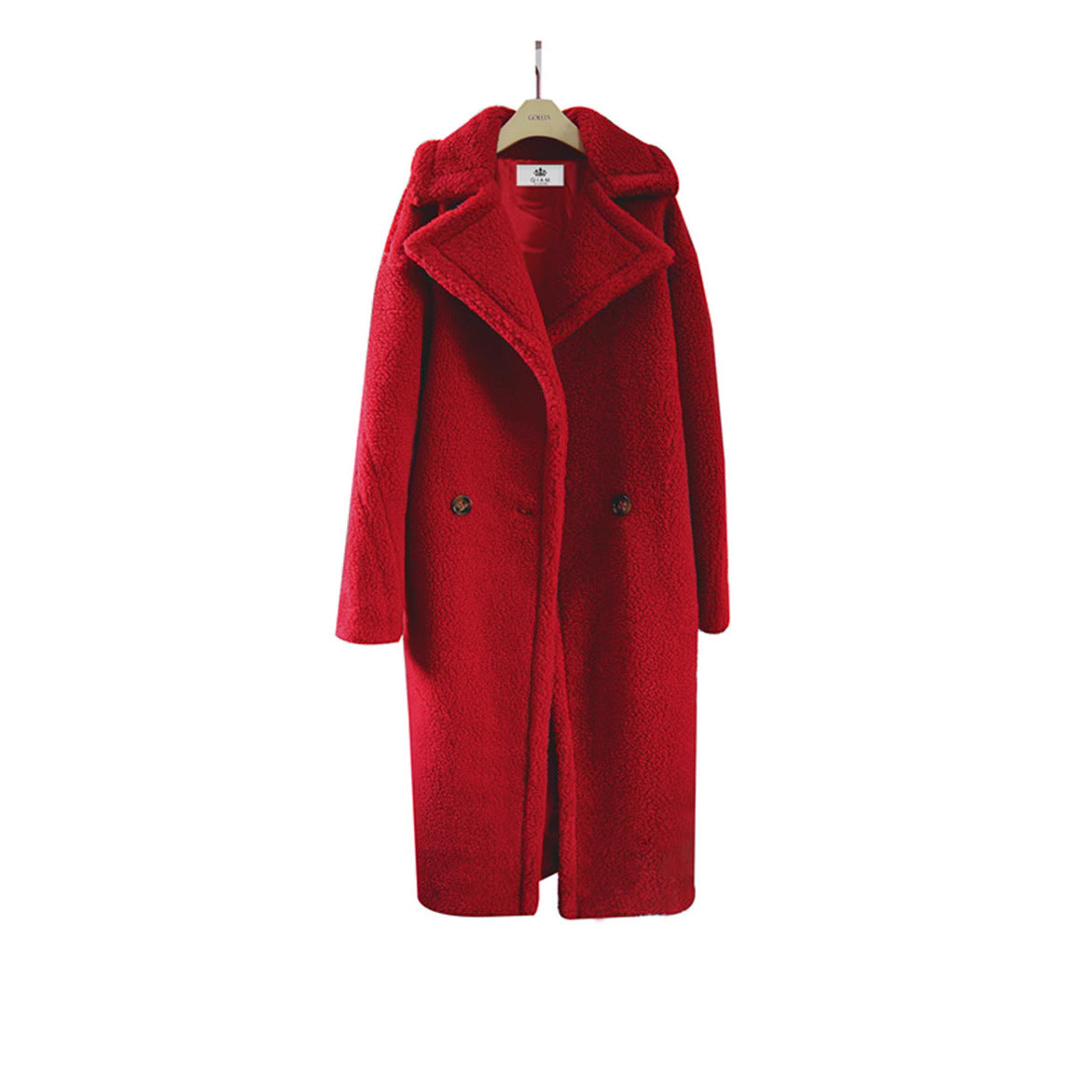 Long coat made of lamb wool and coral fleece