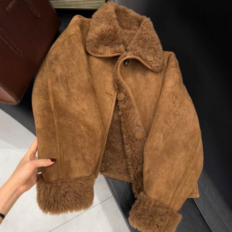 Reversible jacket made of suede imitation with lamb fleece
