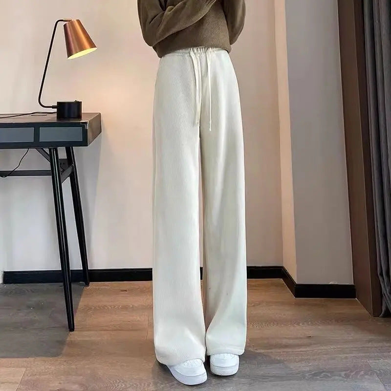 Fleece-lined cord wide pants