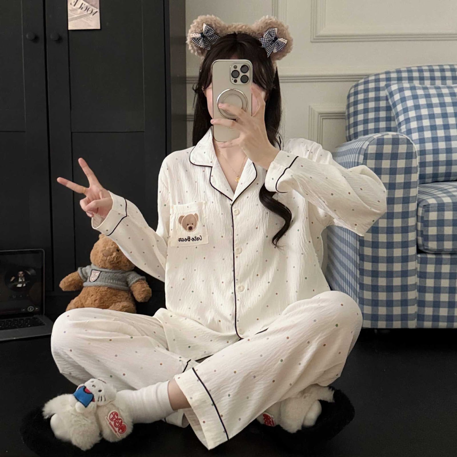 Women's Pajama Set, long-sleeved, cotton, for spring and autumn