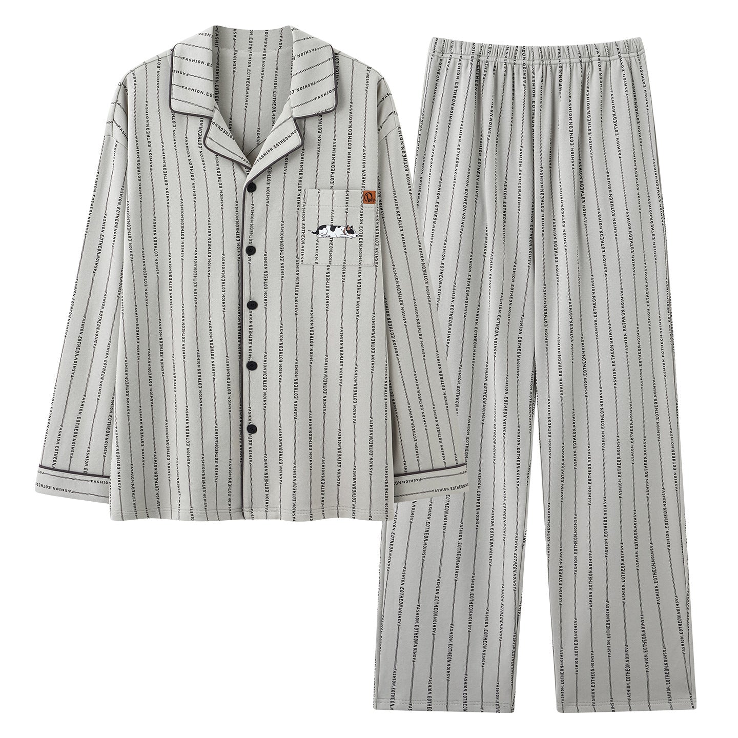 Men's Pajama Set, Cotton, Striped/Checkered, Long Sleeve