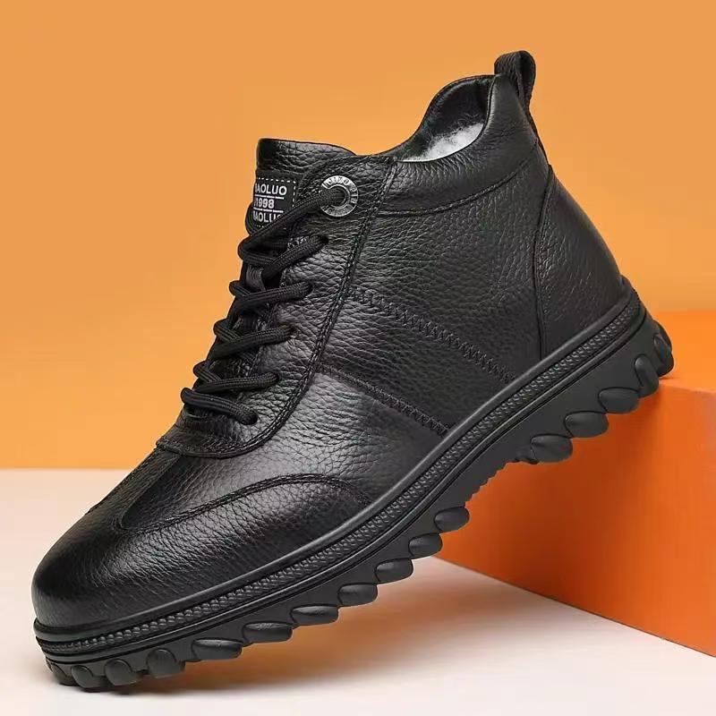Fleece-lined men's winter boots, slip-resistant, PU