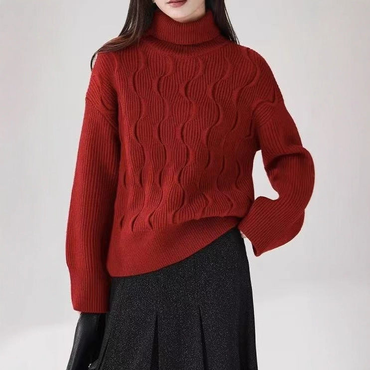 Padded knit sweater with roll neck