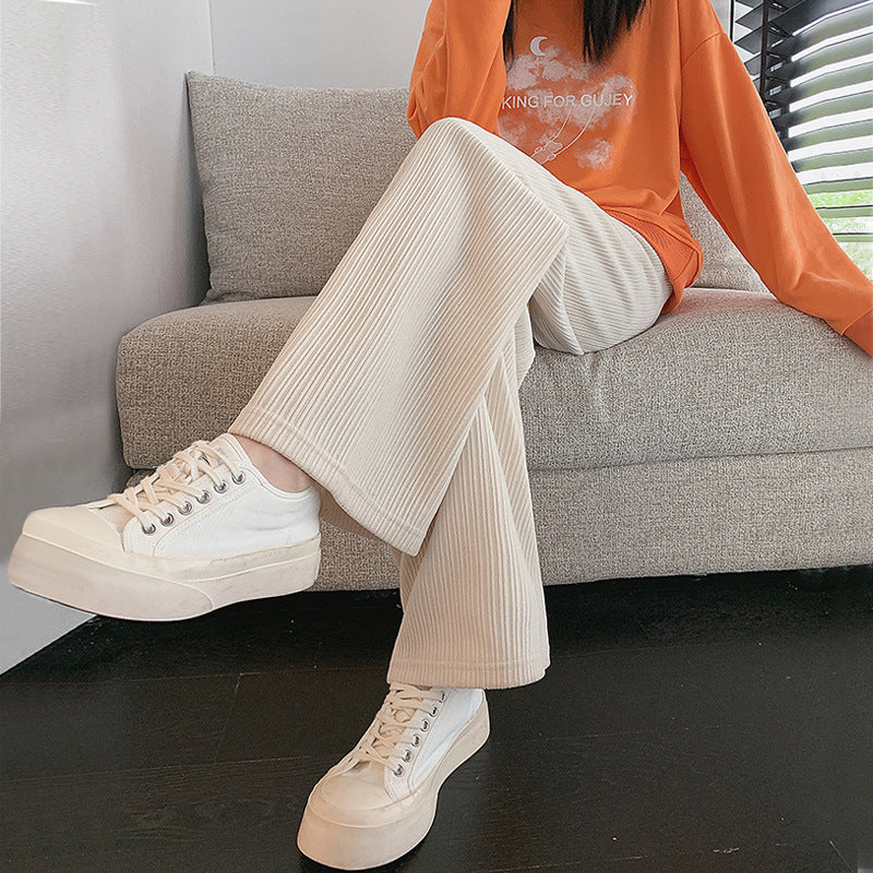 Fleece-lined cord wide trousers with high waist