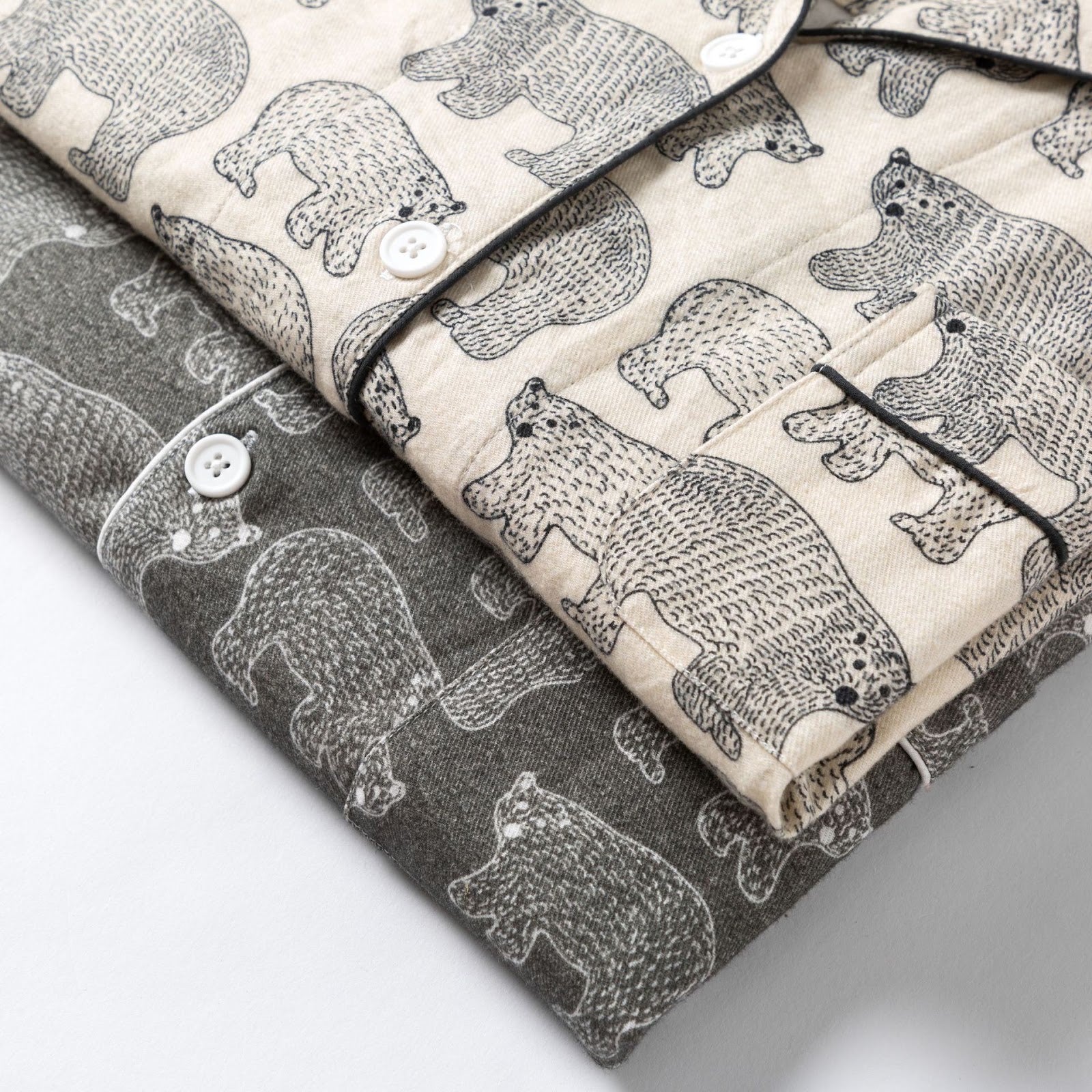 Bear Print Flannel Loungewear Set for Couples, Cotton
