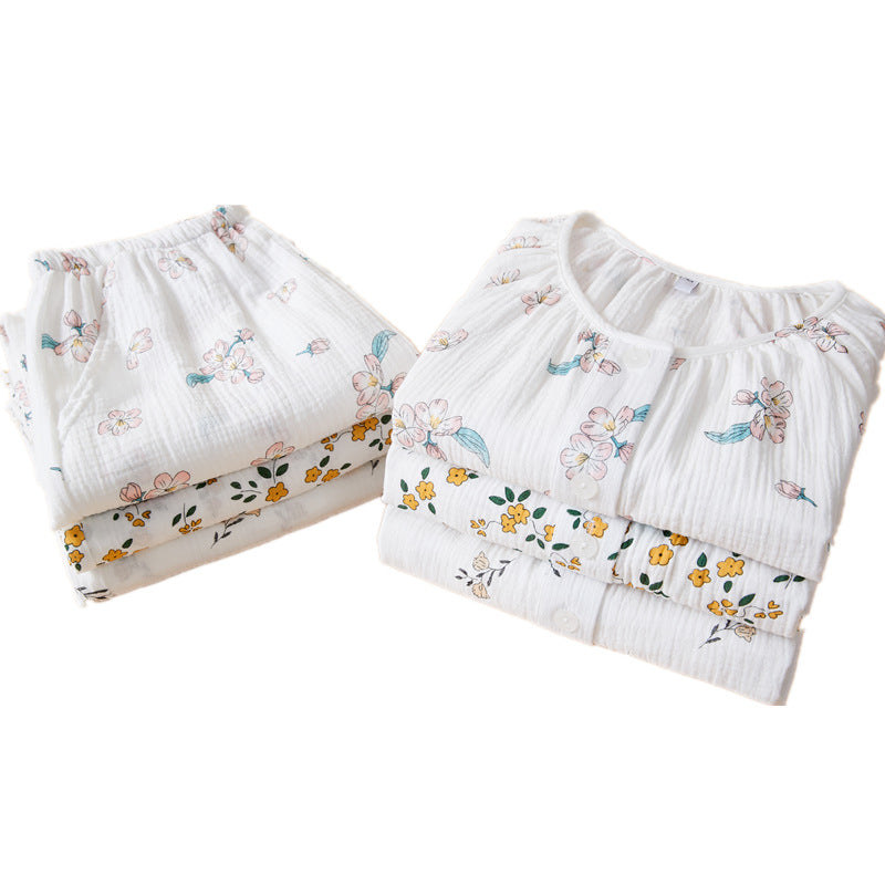 Women's pajama set made of cotton muslin, long-sleeved, breathable