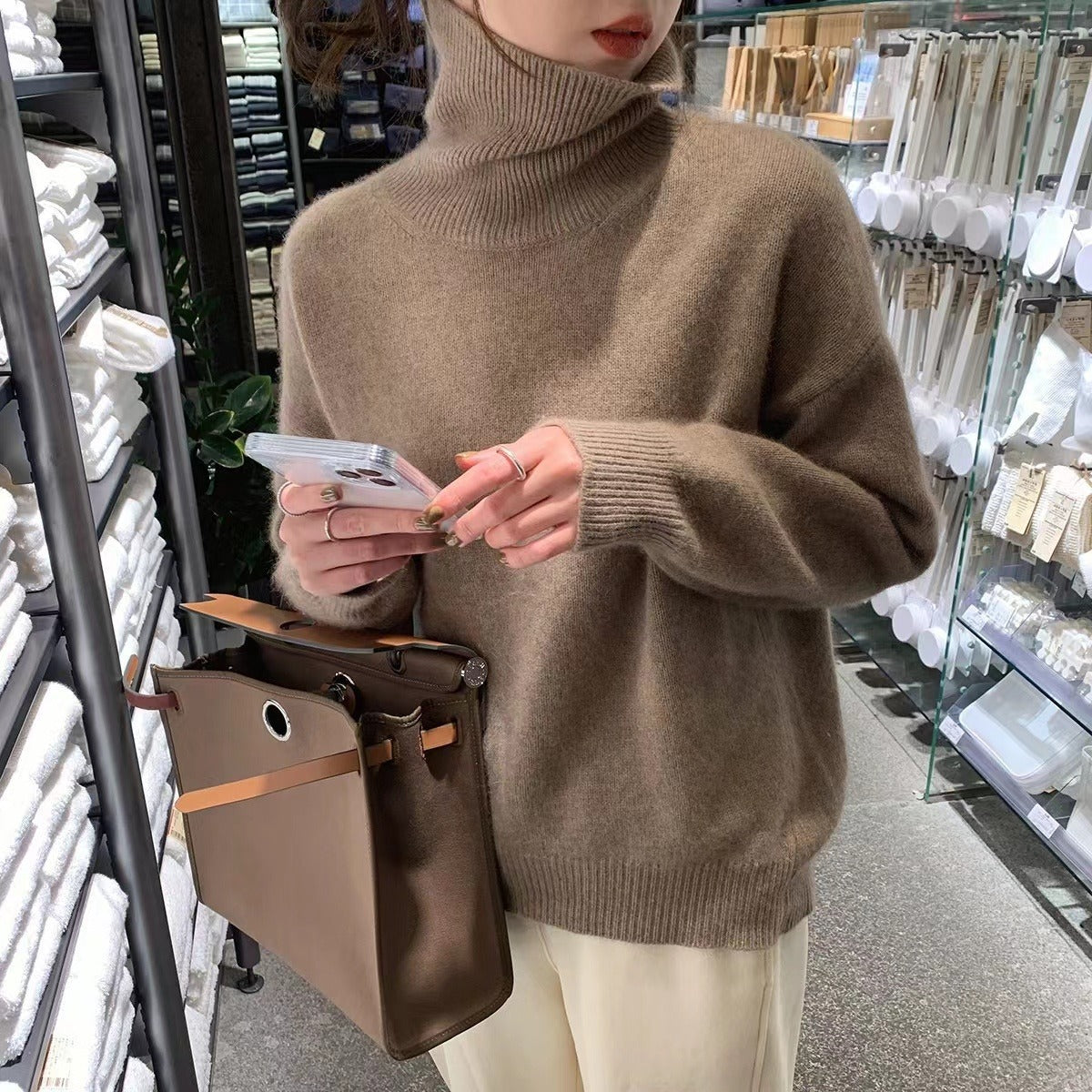 Women's Turtleneck Sweater, Knit, Solid Color, Casual Style